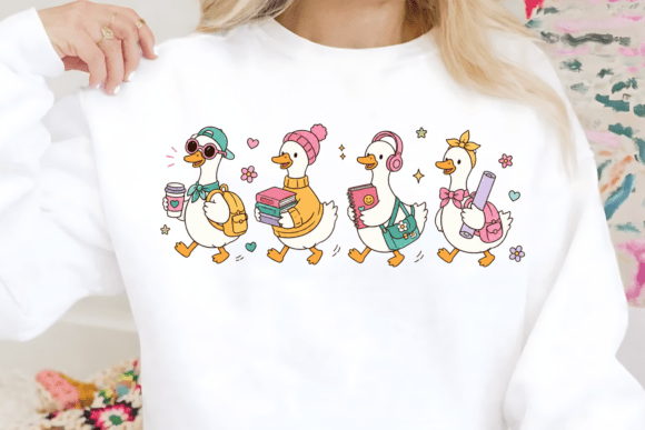 Cute Duck School PNG & Kawaii Goose PNG Bundle