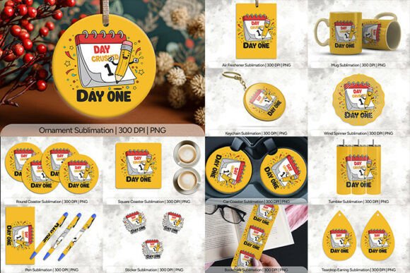 Day One School Sublimation PNG Design: A Complete 14-Piece Digital Collection for Modern Creators