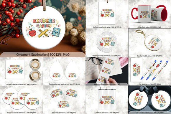Kindergarten School Supplies Sublimation Designs